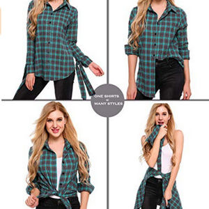 Roll Up LS Loose Boyfriend Plaid Button Down NWT